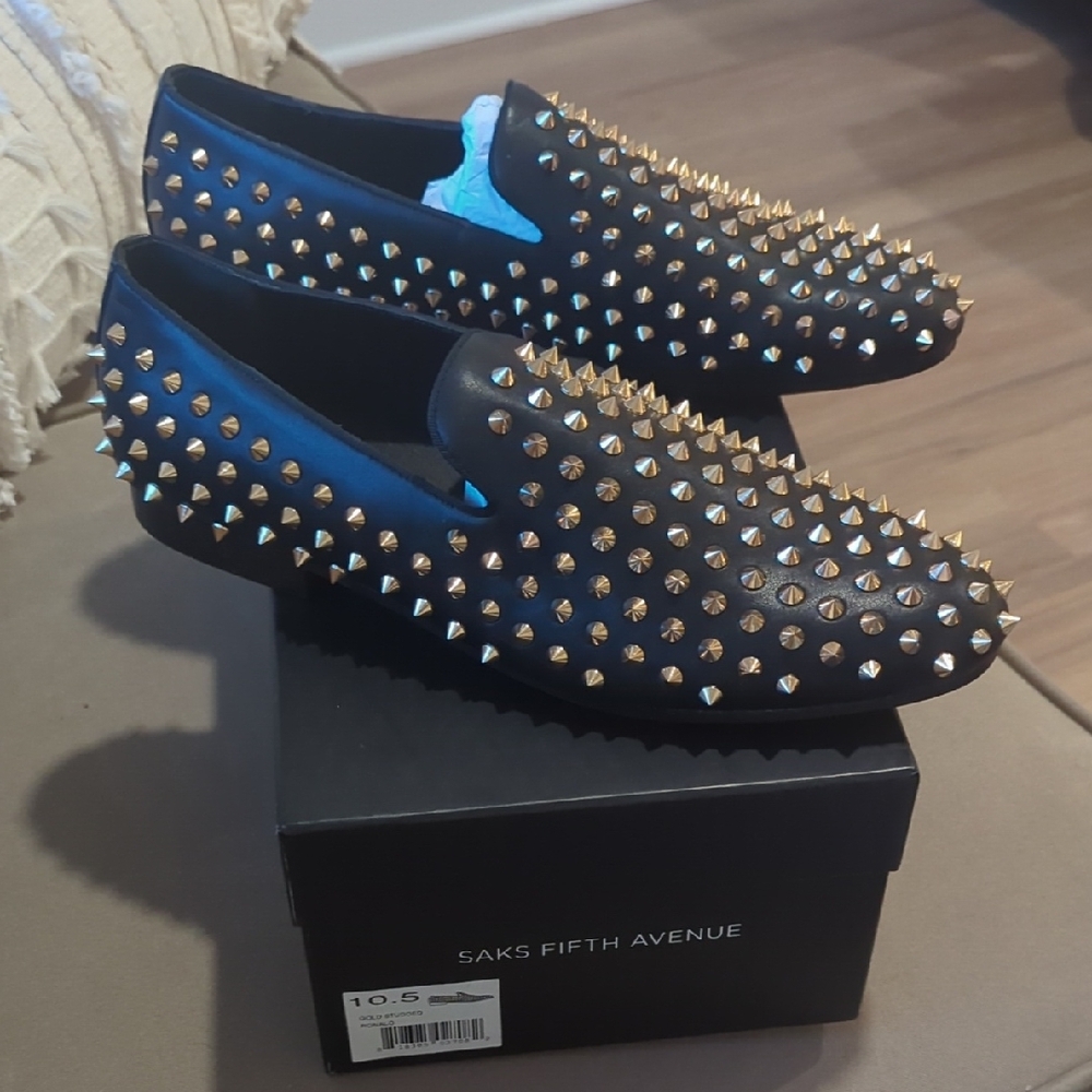 Saks Fifth Avenue Black and Gold Studded Men's Loafers